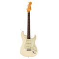 White electric guitar with a maple neck on a white background