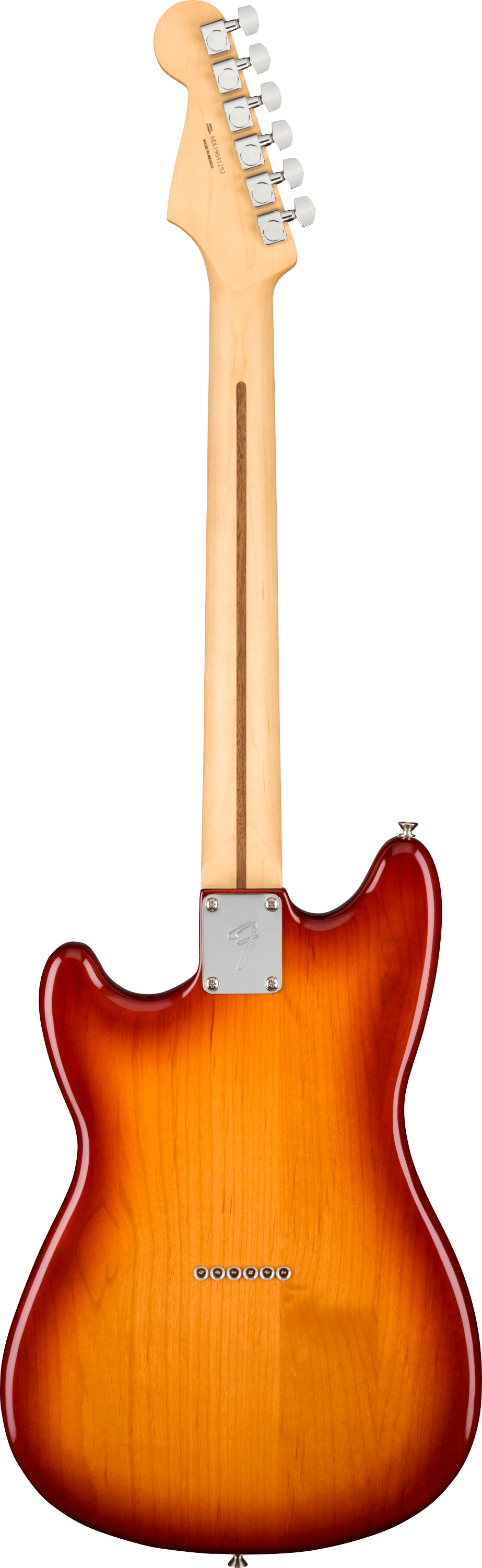 Electric guitar with a sunburst finish on a transparent background