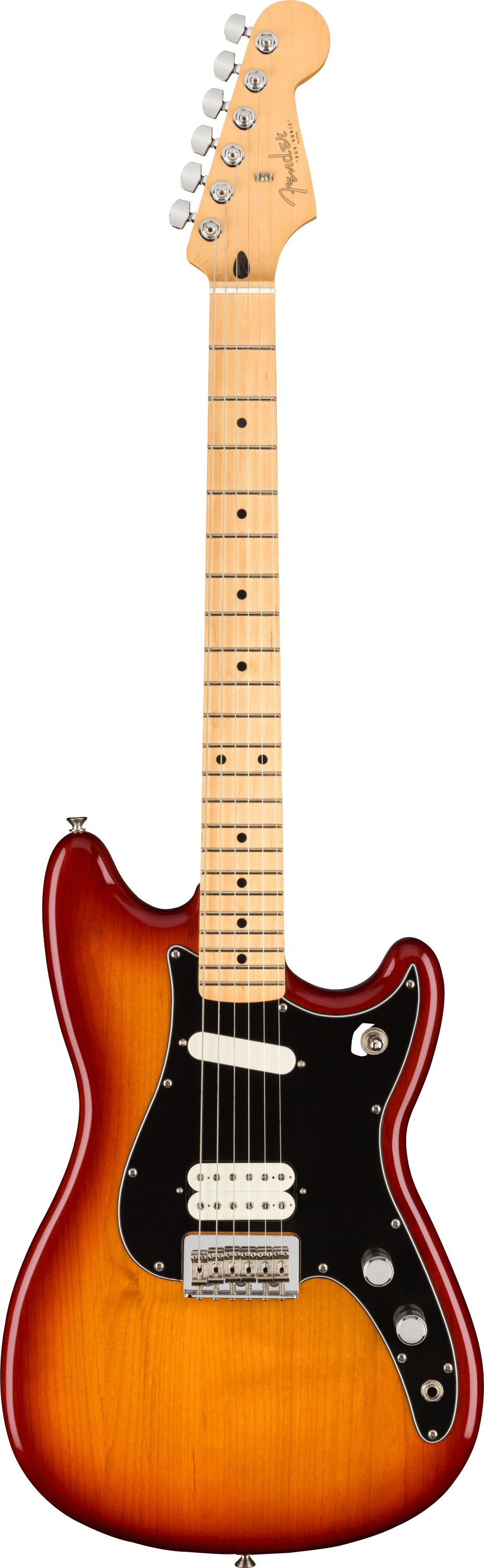 Electric guitar with a sunburst finish on a transparent background