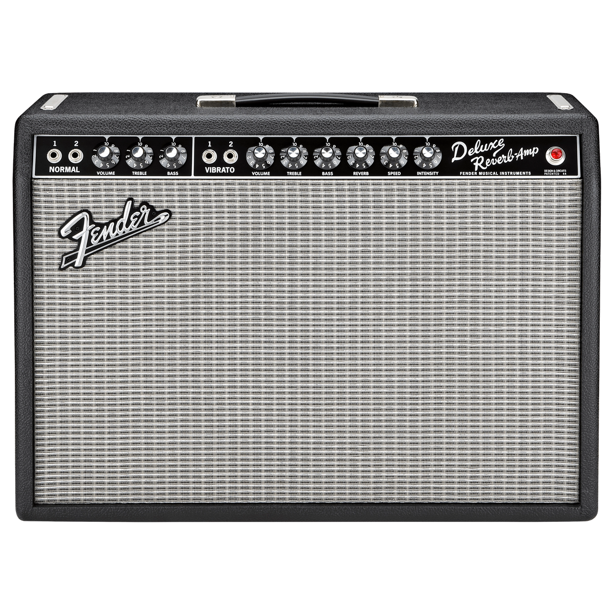 Fender Deluxe Reverb Amp with control panel and logo on a white background