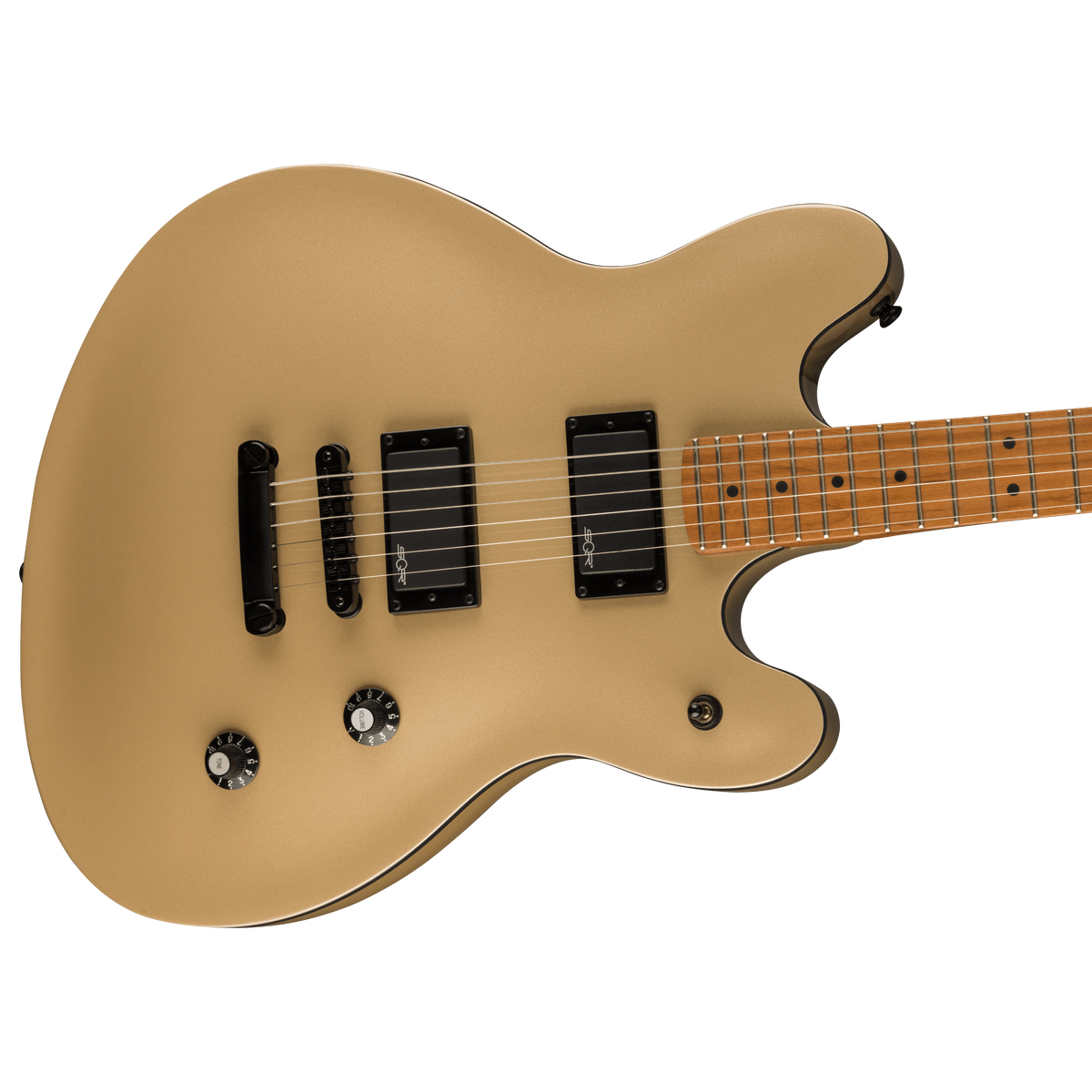 Beige electric guitar on a white background