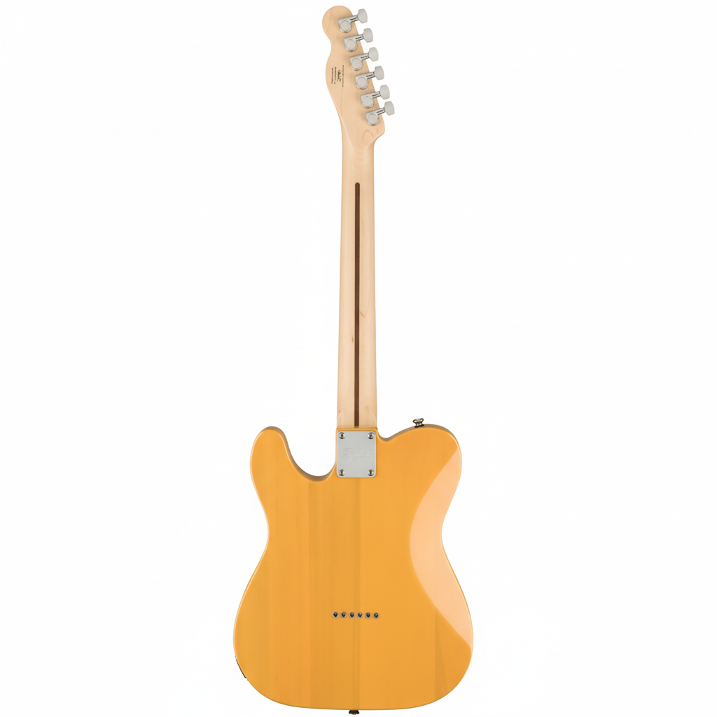 Electric guitar with a blonde finish on a green background