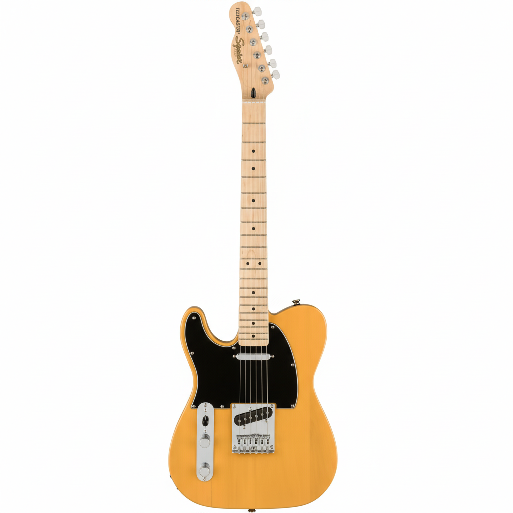 Electric guitar with a butterscotch finish on a green background