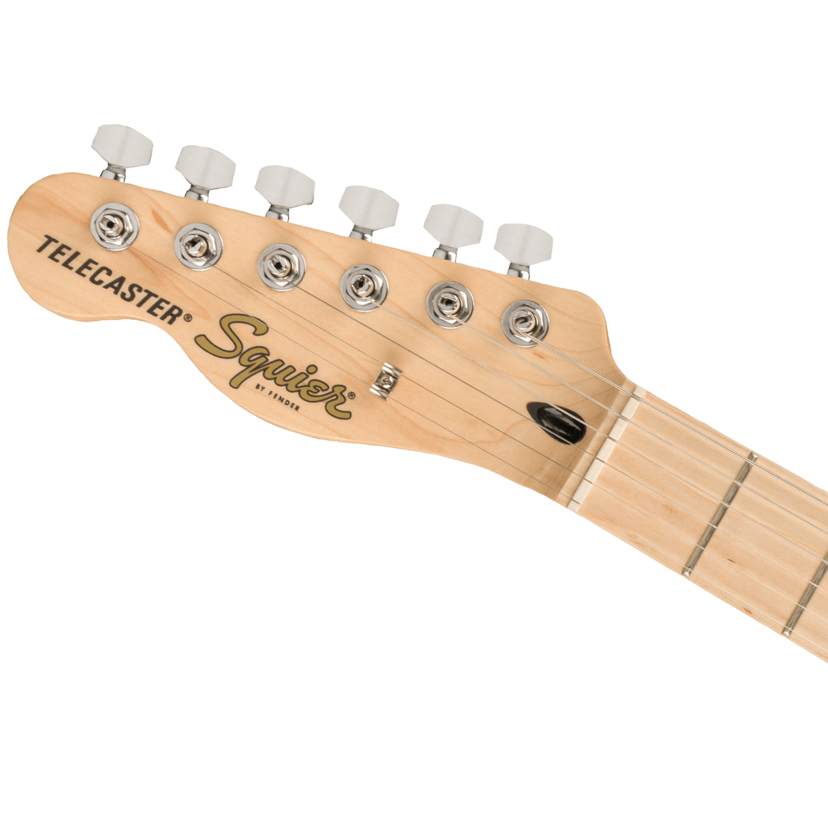 Guitar headstock with 'Telecaster Squier' branding on a white background