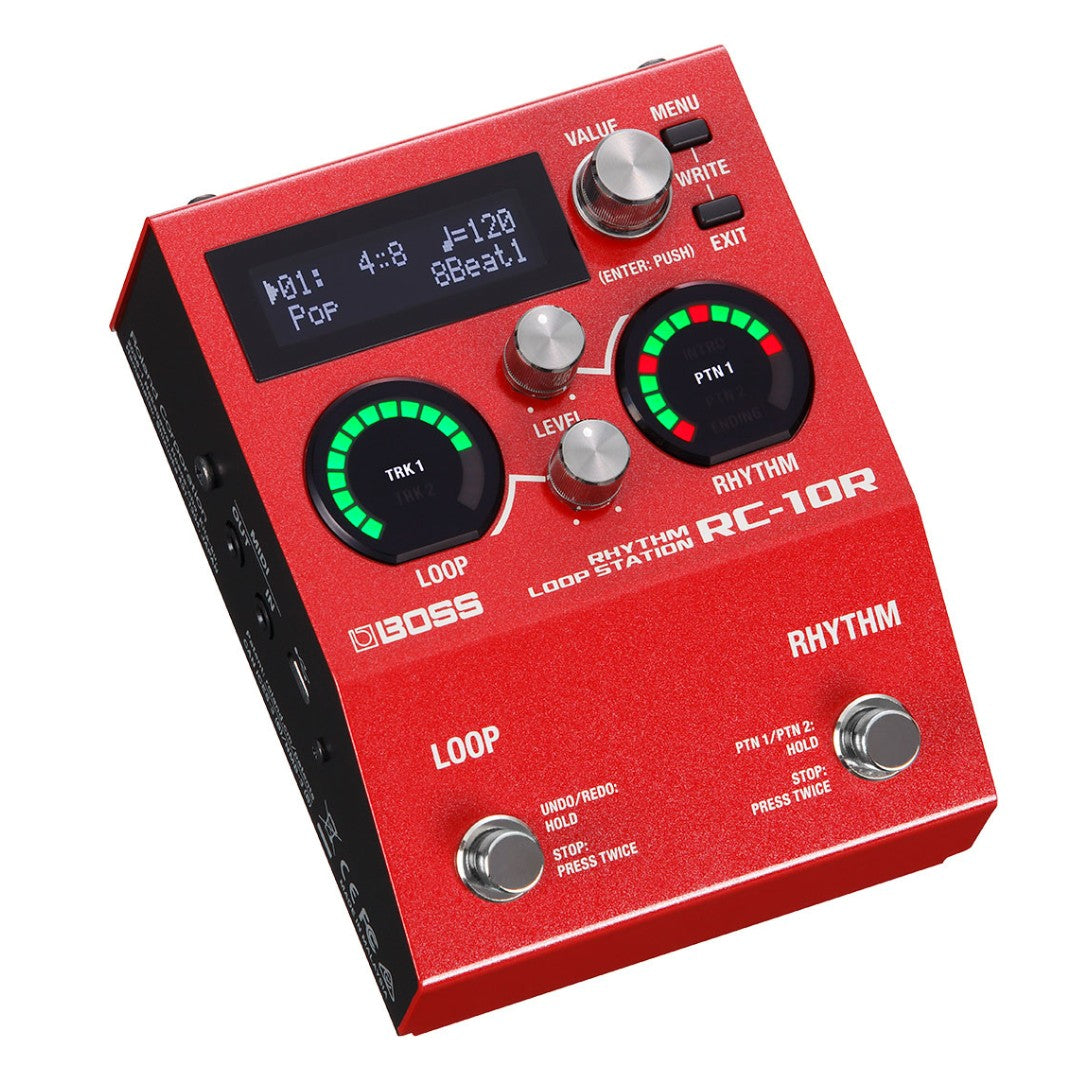 Red BOSS RC-10R loop station pedal on a white background