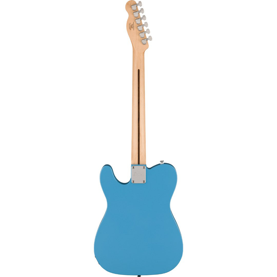 Blue electric guitar with a white background