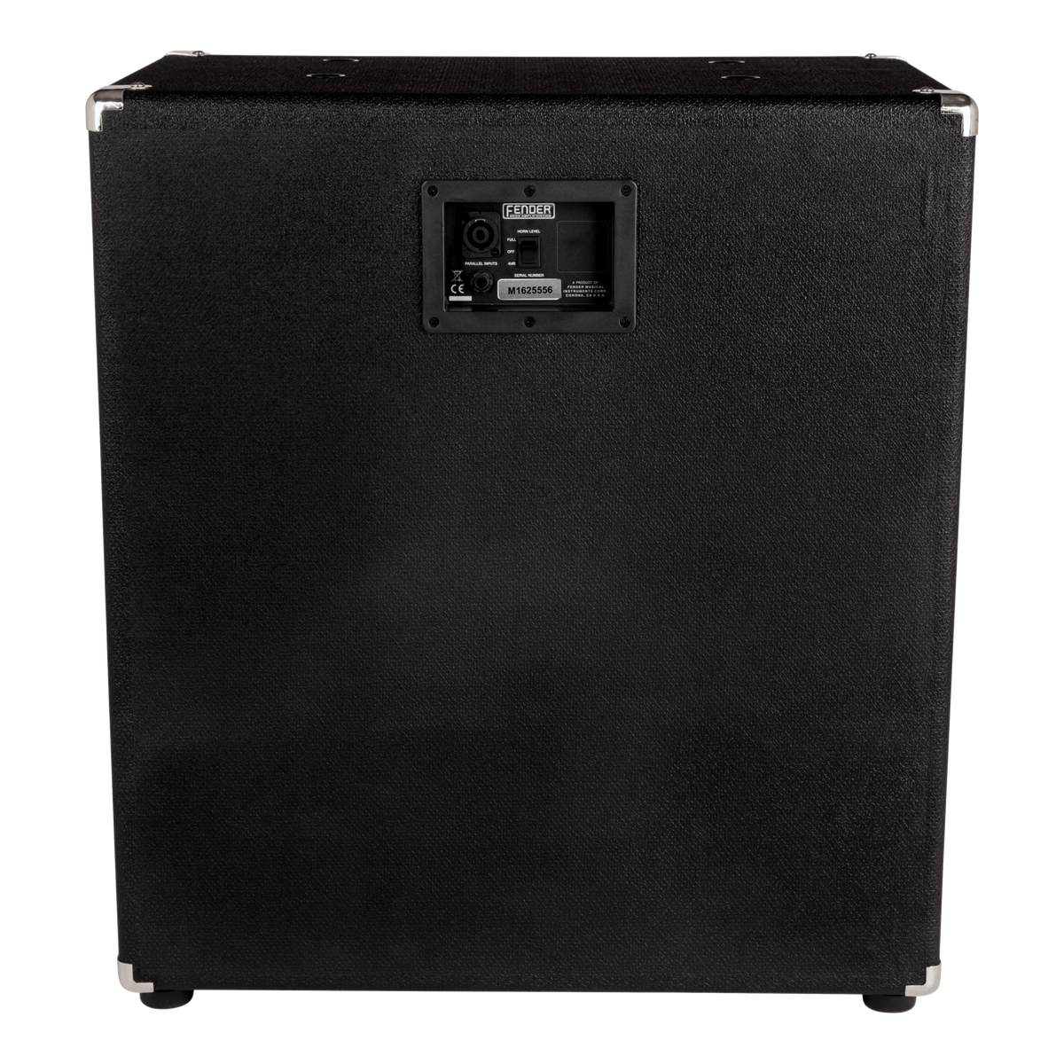 Black guitar amplifier cabinet with brand logo on a white background