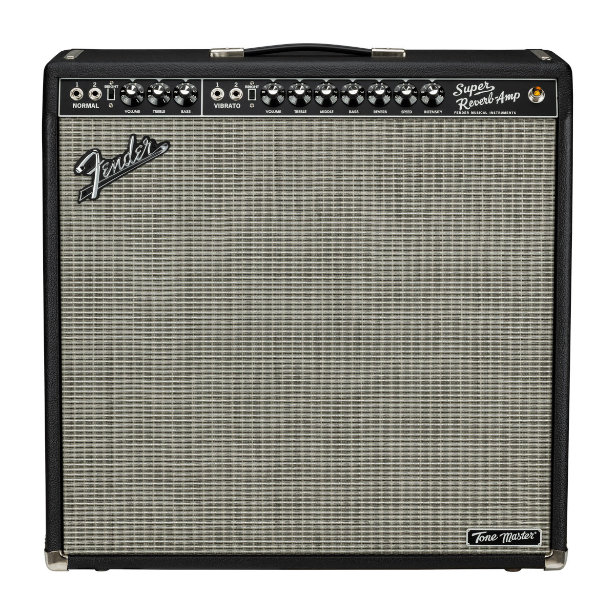 Fender guitar amplifier with control panel and branding