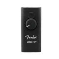 Black Fender Link I/O audio interface with a dial on a white background