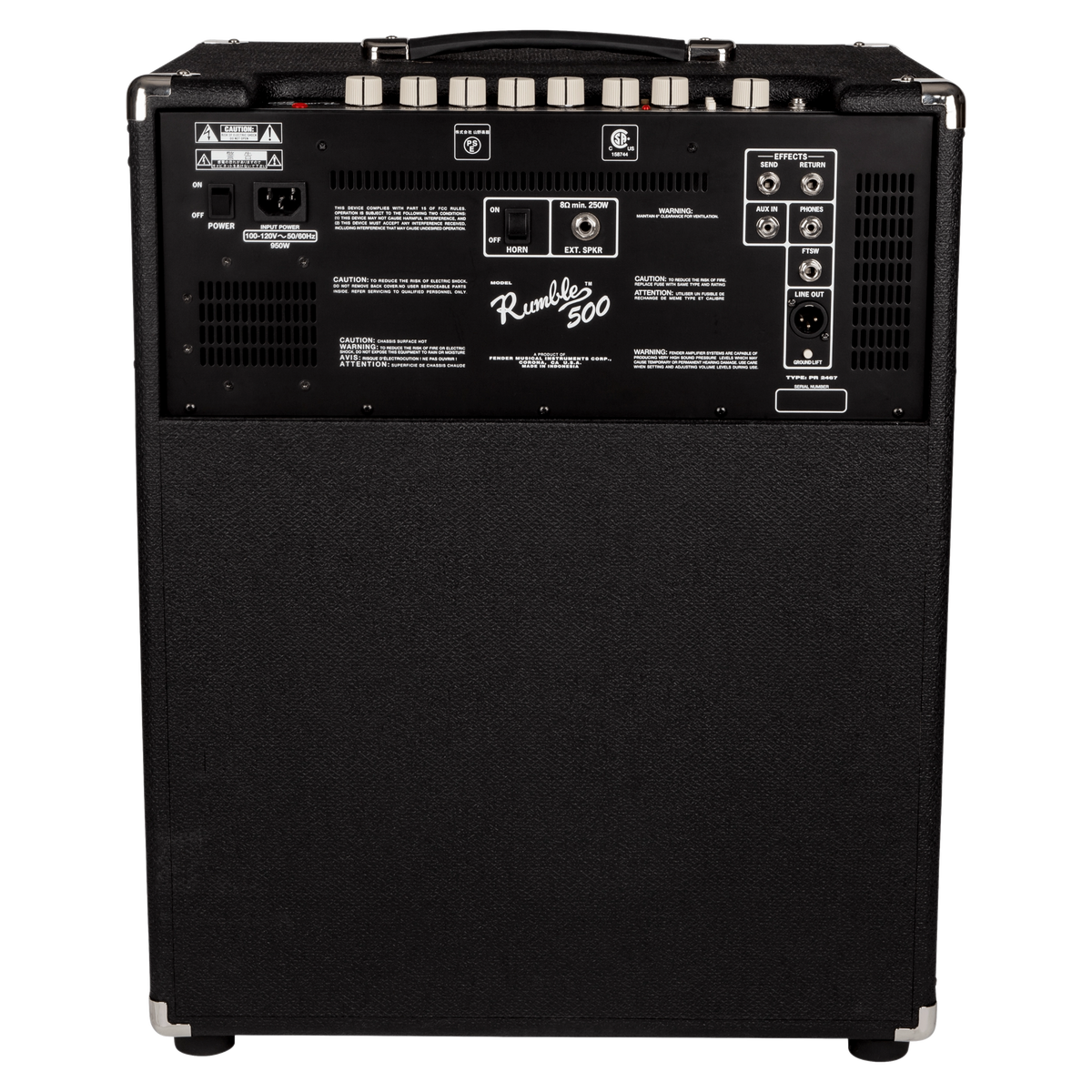 Back view of a black guitar amplifier with 'Ramone's 500' branding.