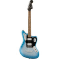 Blue electric guitar on a white background