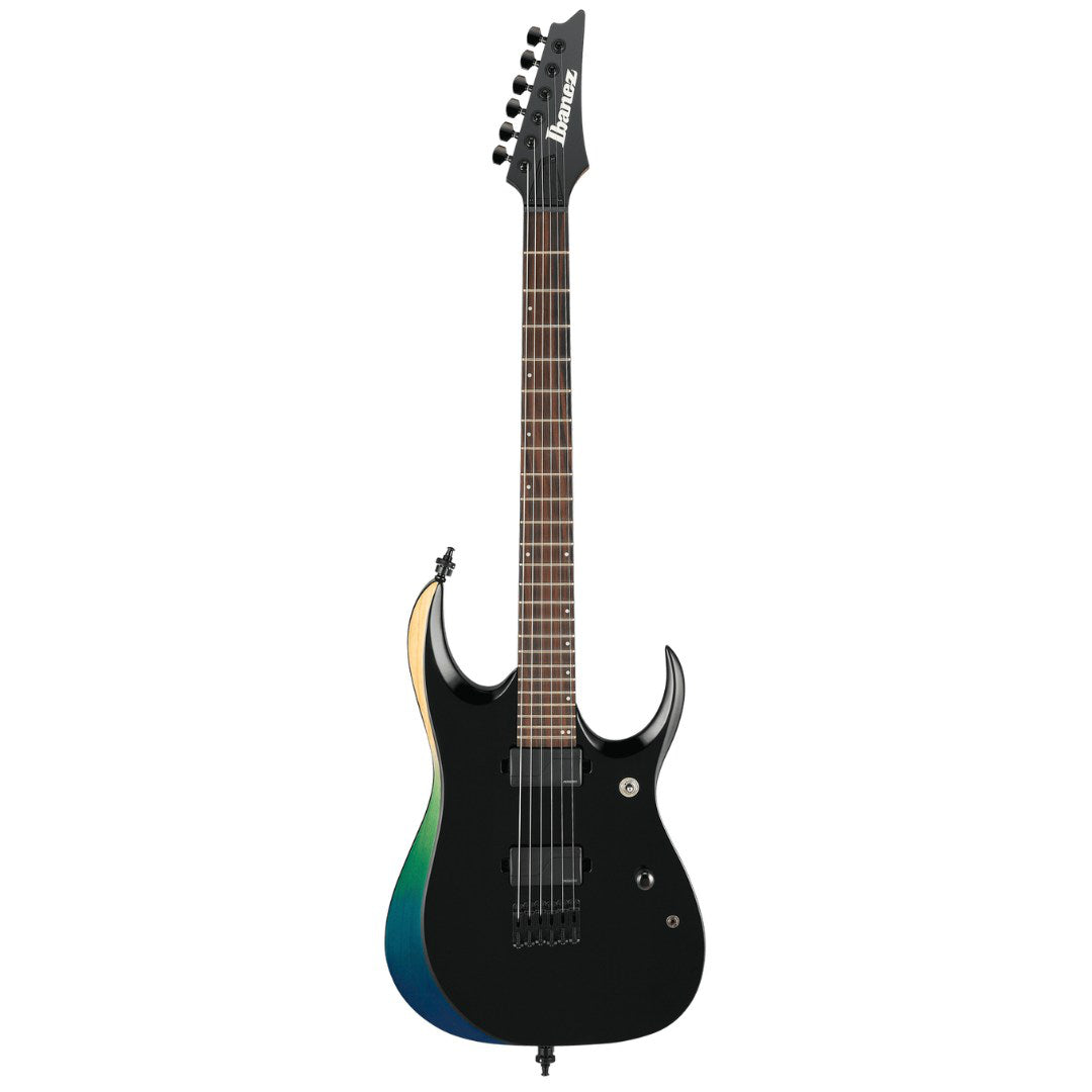 Electric guitar with a gradient color design on a white background