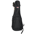 Black guitar case with a brand logo on a white background