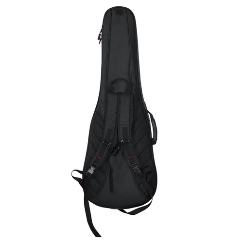 Black guitar case with straps on a white background