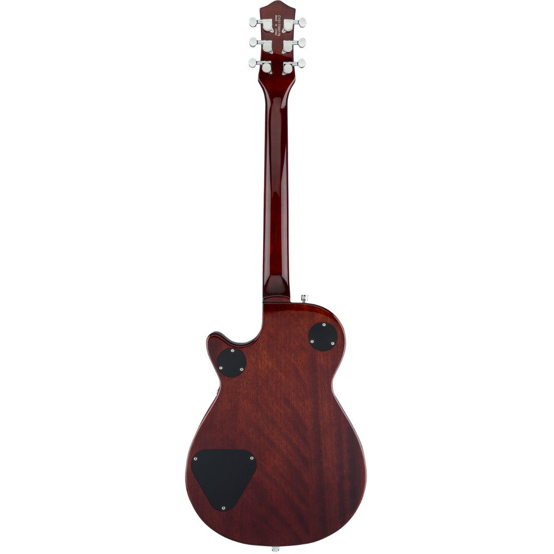 Wooden electric guitar on a white background