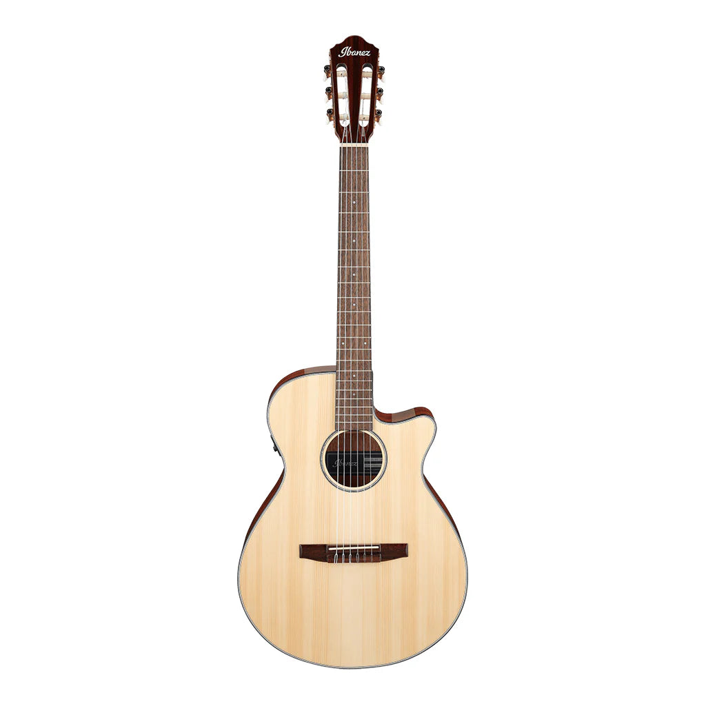 Acoustic guitar with a visible brand logo on a white background