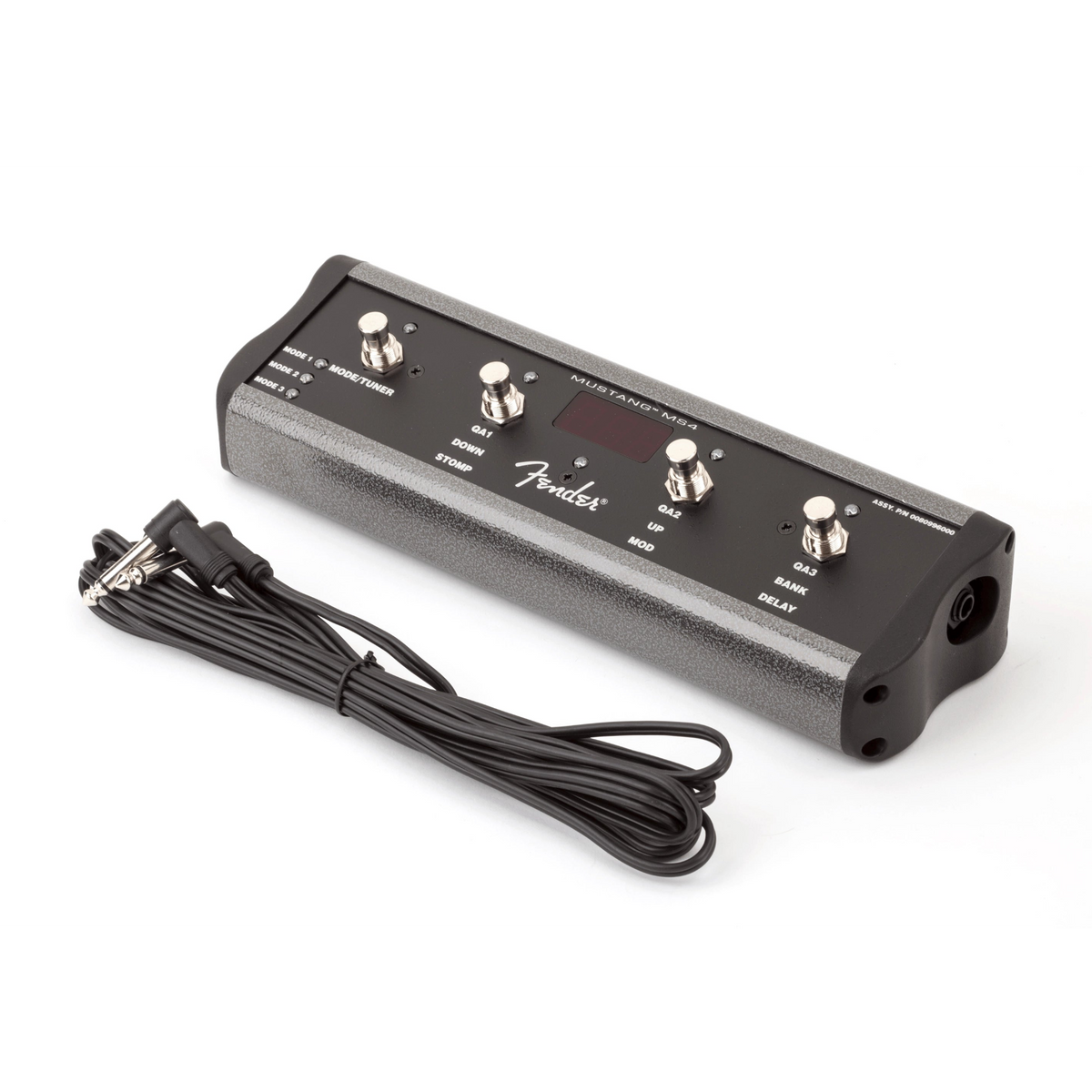 Fender guitar effects pedal with cable on a white background