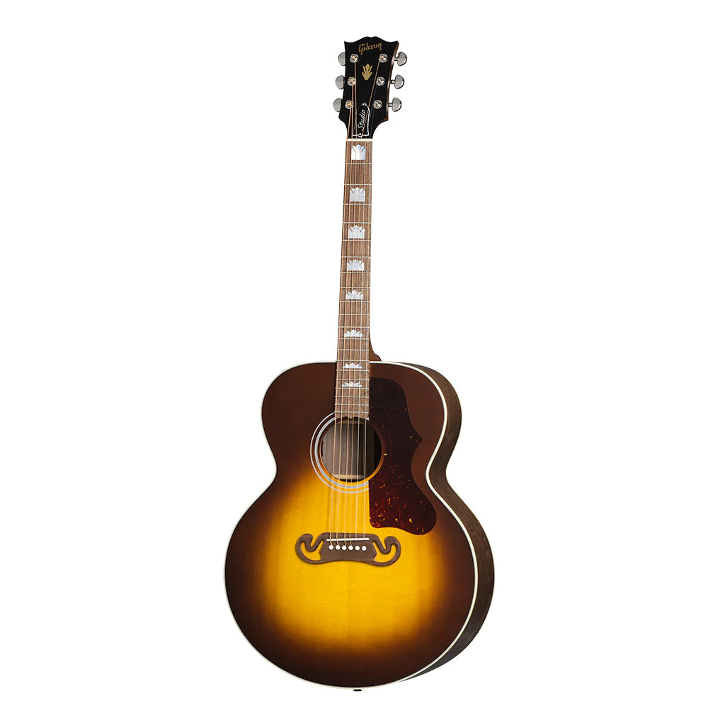 Acoustic guitar with sunburst finish on a white background