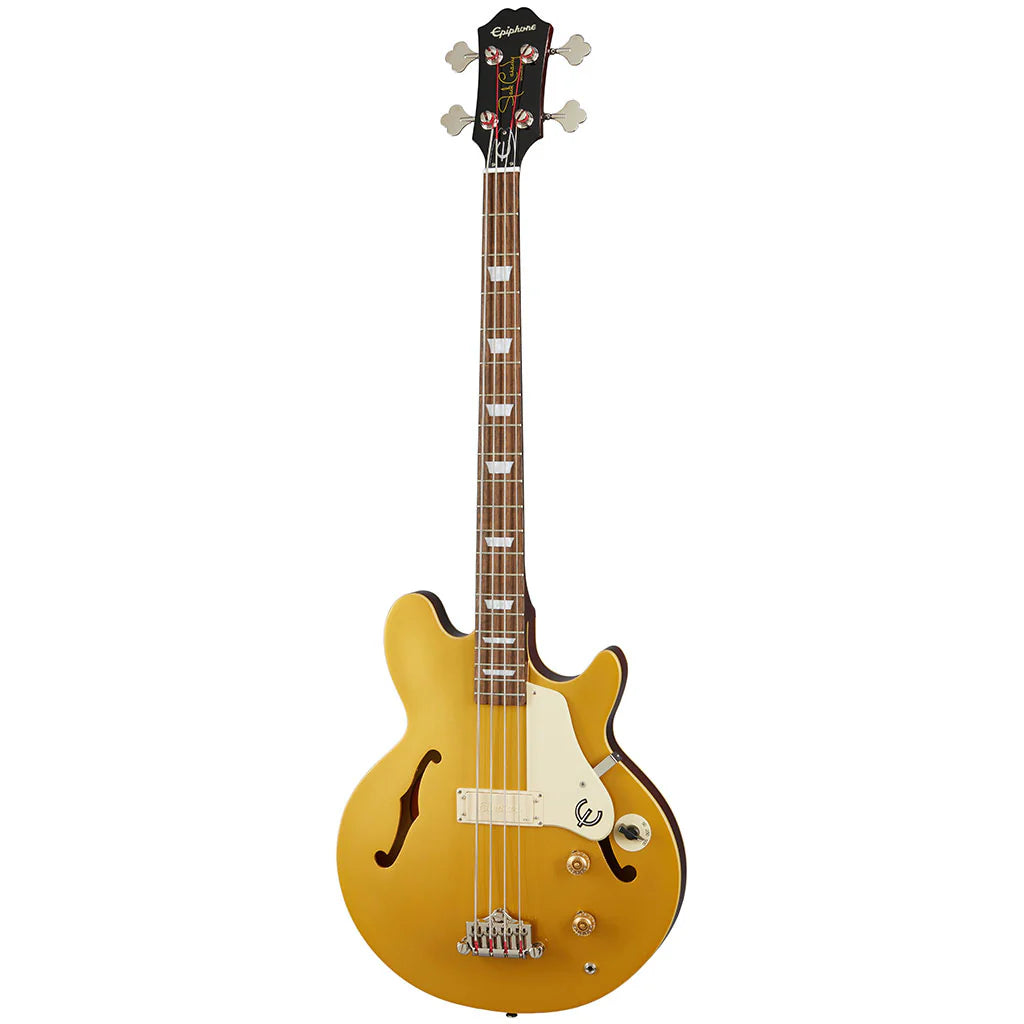Yellow electric guitar on a white background