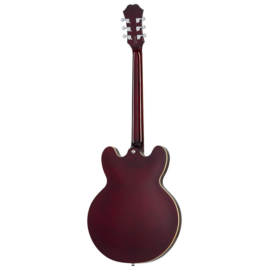 Red electric guitar on a white background