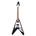 Black and white electric guitar on a white background