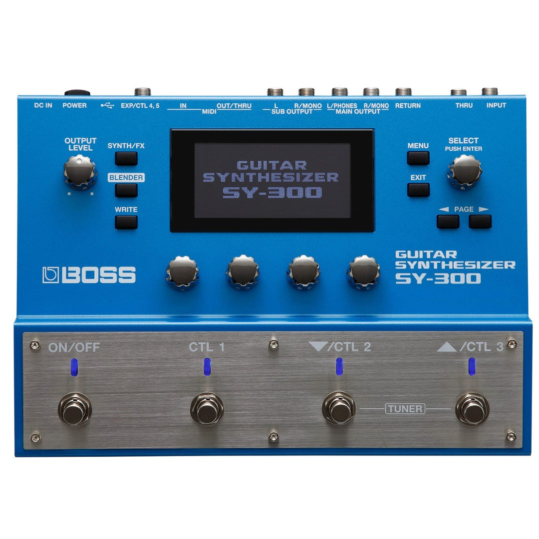 Blue and silver BOSS guitar synthesizer SY-300 on a white background