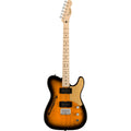 Electric guitar with a sunburst finish on a white background
