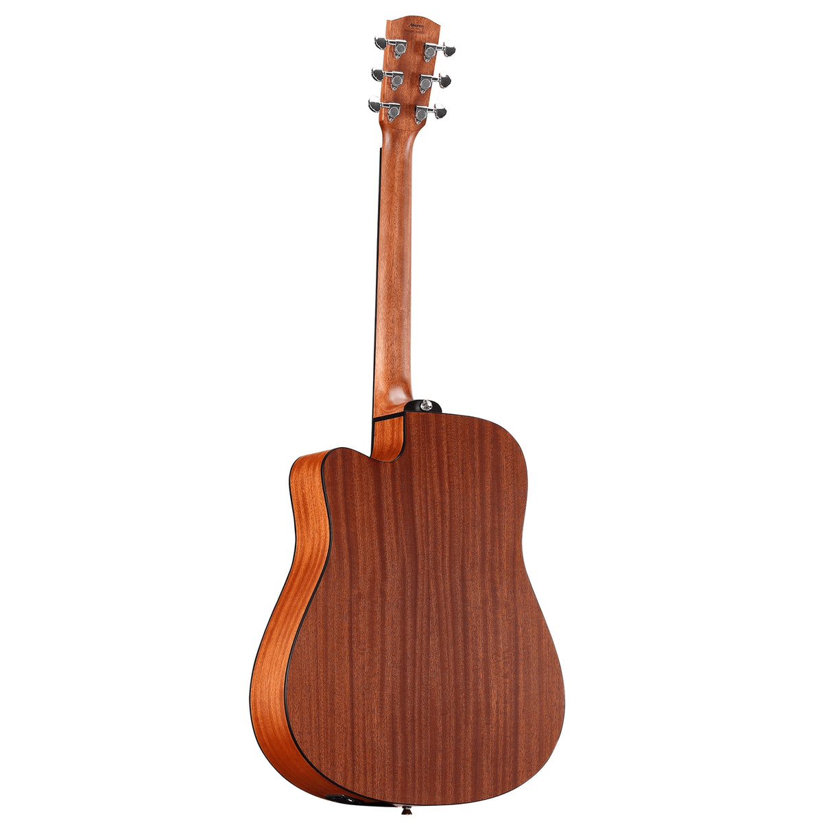 Wooden acoustic guitar on a white background
