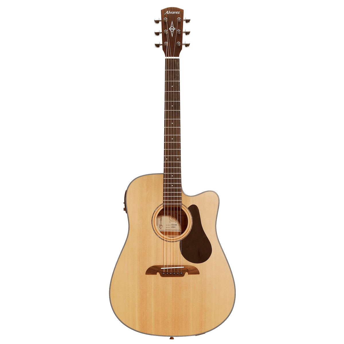 Acoustic guitar with a cutaway on a white background