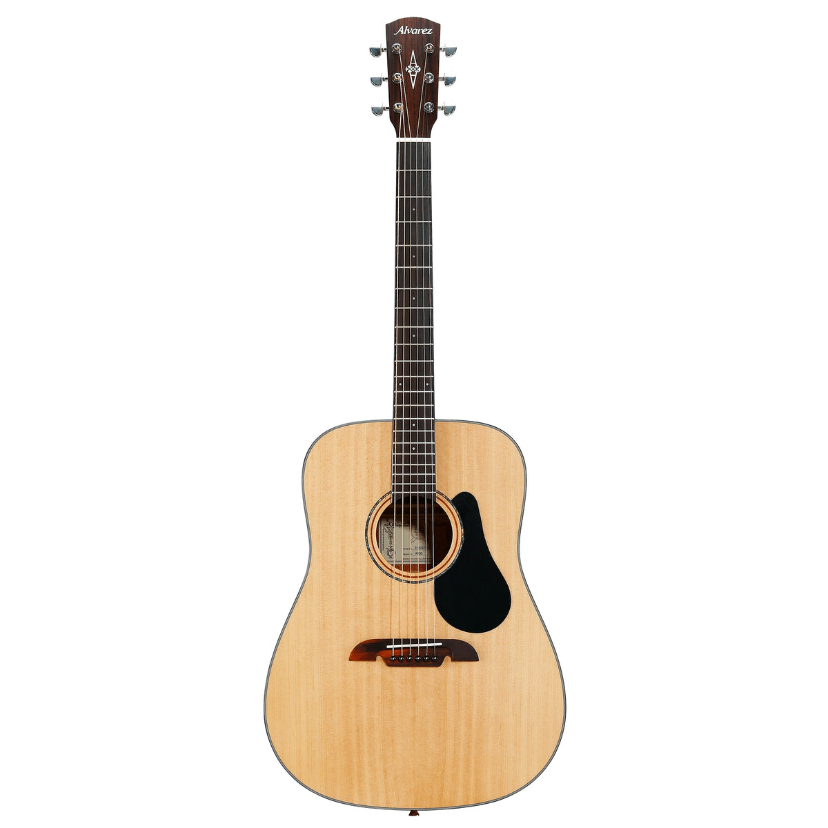Acoustic guitar with a visible brand logo on a white background