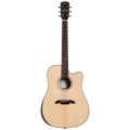 Acoustic guitar with a cutaway on a white background