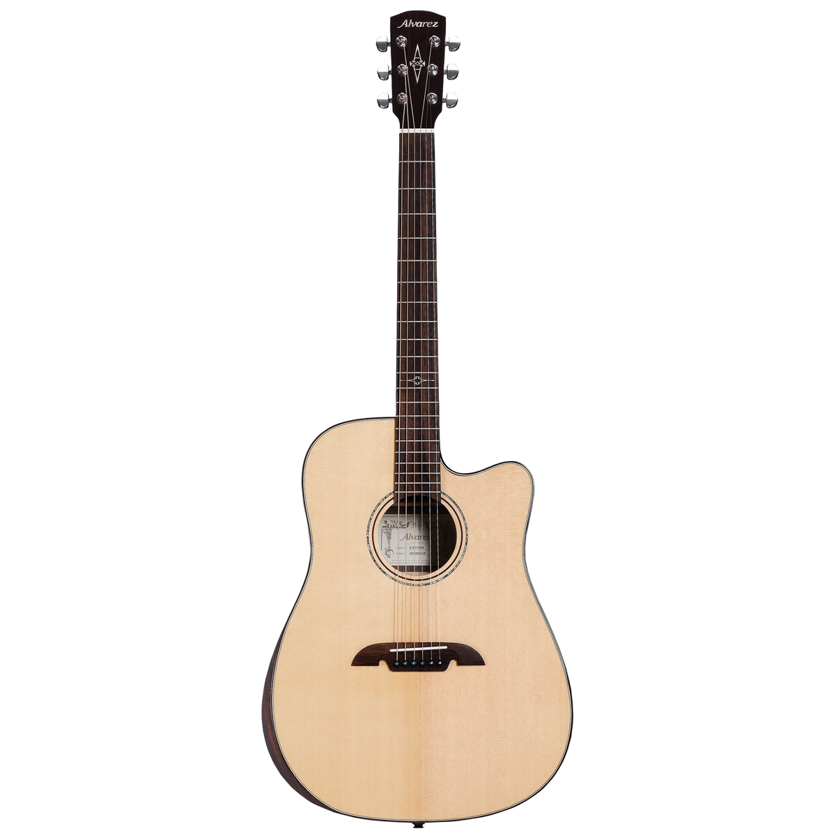 Acoustic guitar with a cutaway on a white background