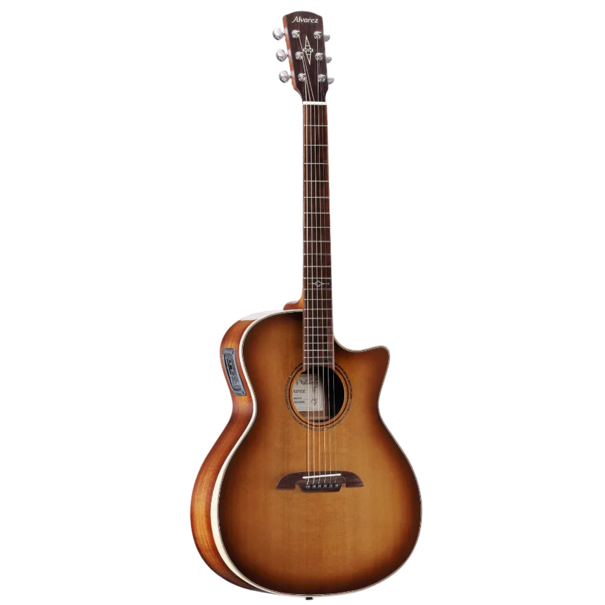 Acoustic guitar with a sunburst finish on a white background