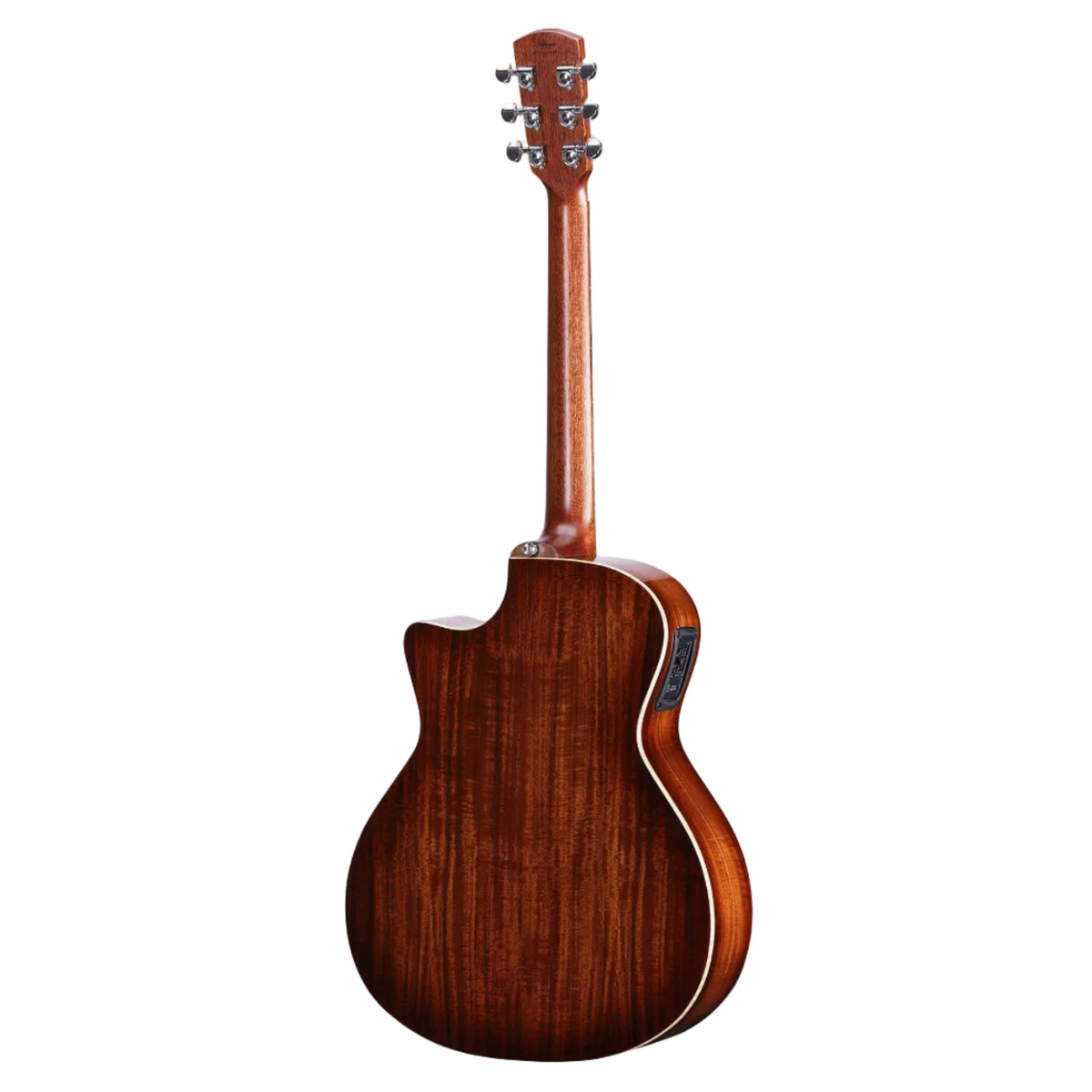 Wooden acoustic guitar on a white background