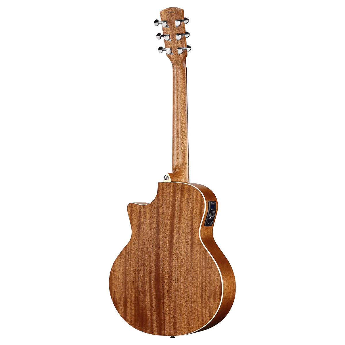 Wooden acoustic guitar on a white background