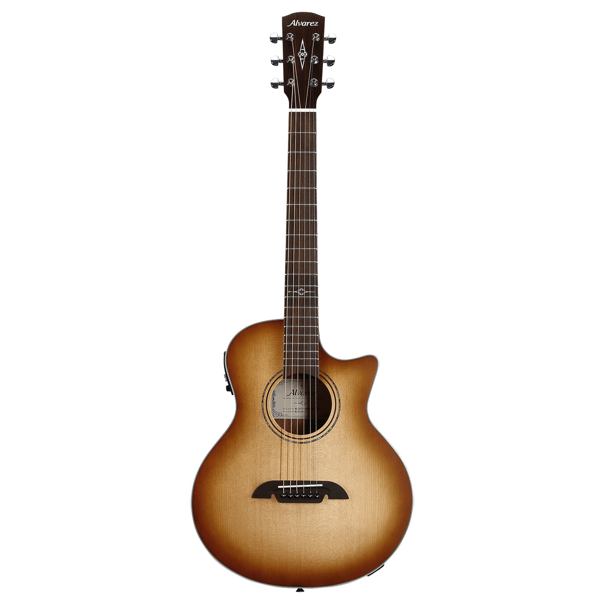 Acoustic guitar with a sunburst finish on a white background