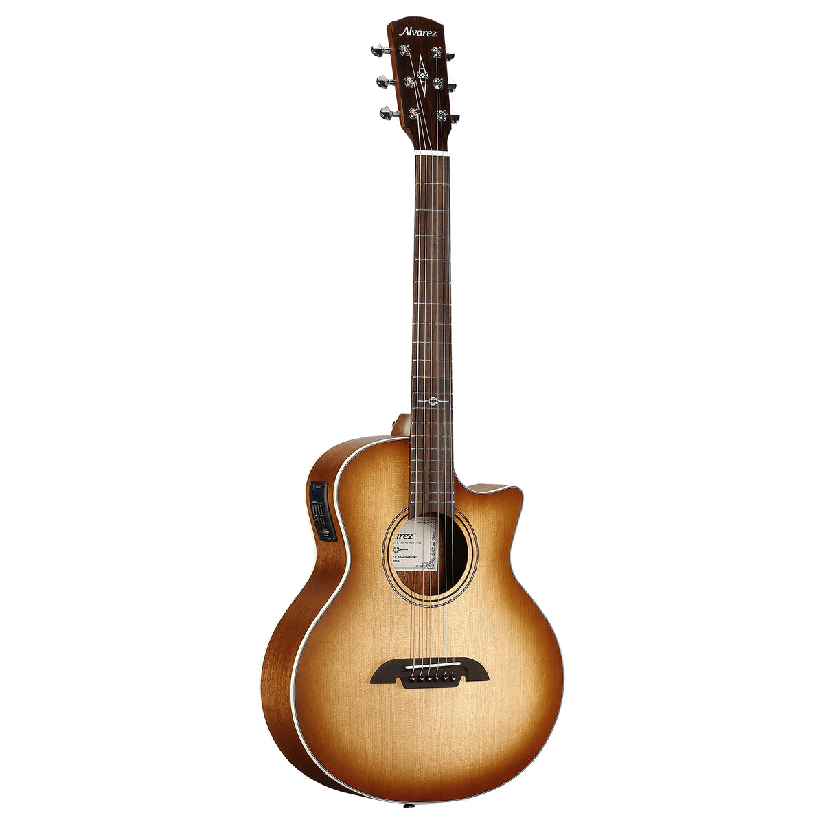 Acoustic guitar with a sunburst finish on a white background