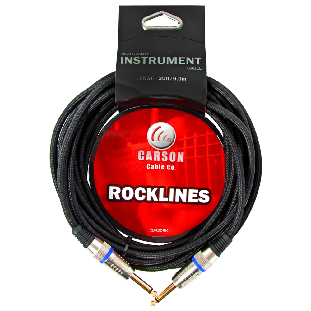 Carson ROK20BK 20 ft Braided Guitar Cable Straight