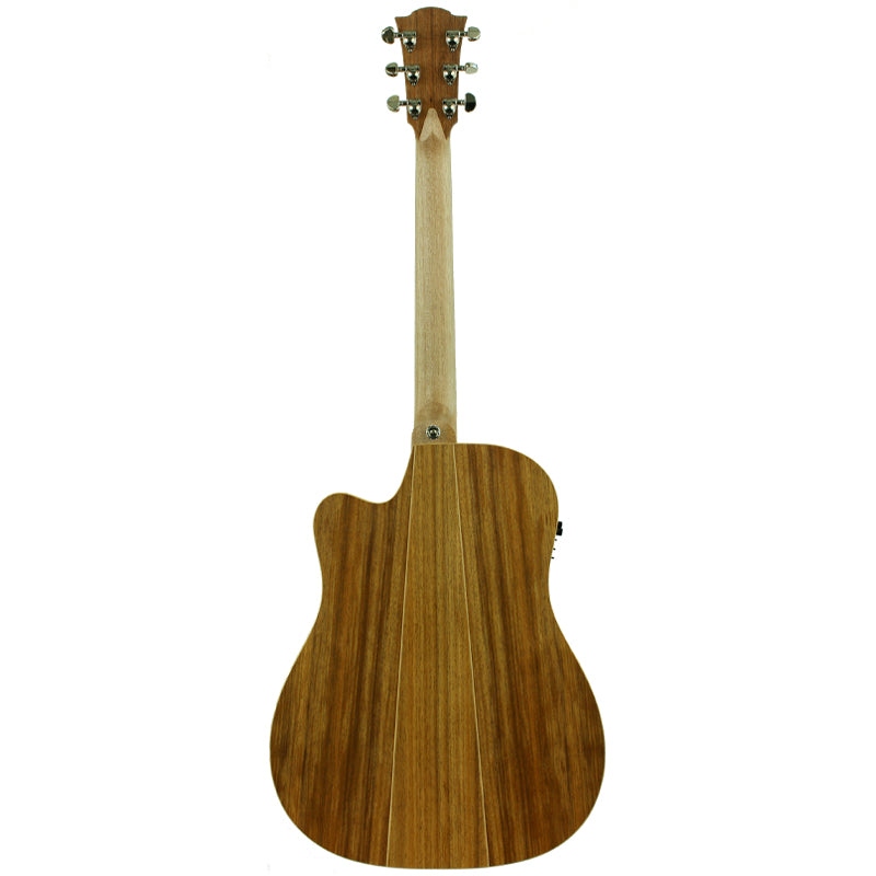 Wooden acoustic guitar on a white background