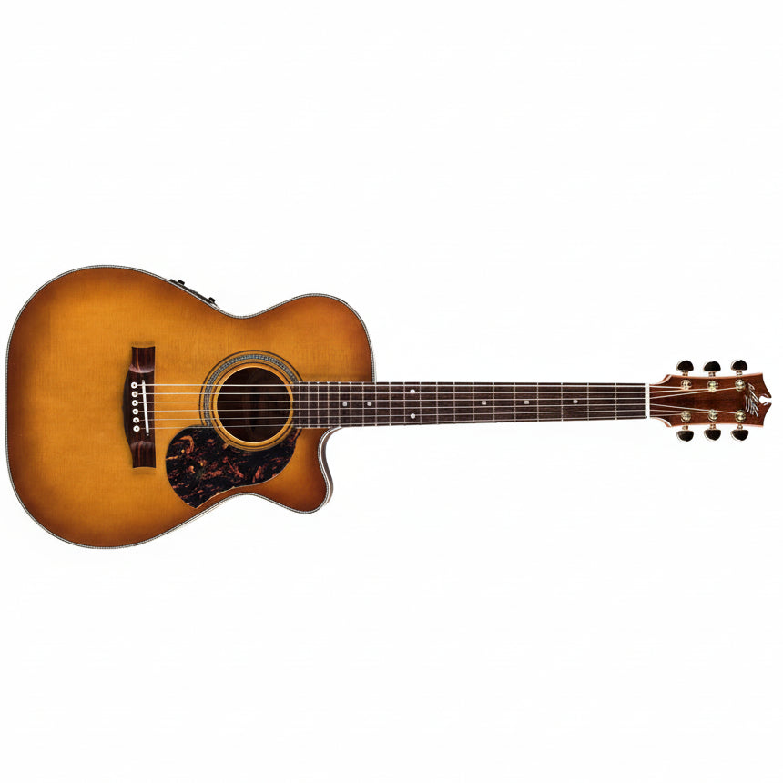 Acoustic guitar with a sunburst finish on a white background