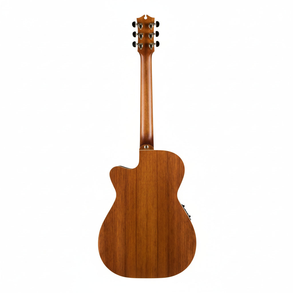 Wooden acoustic guitar on a white background
