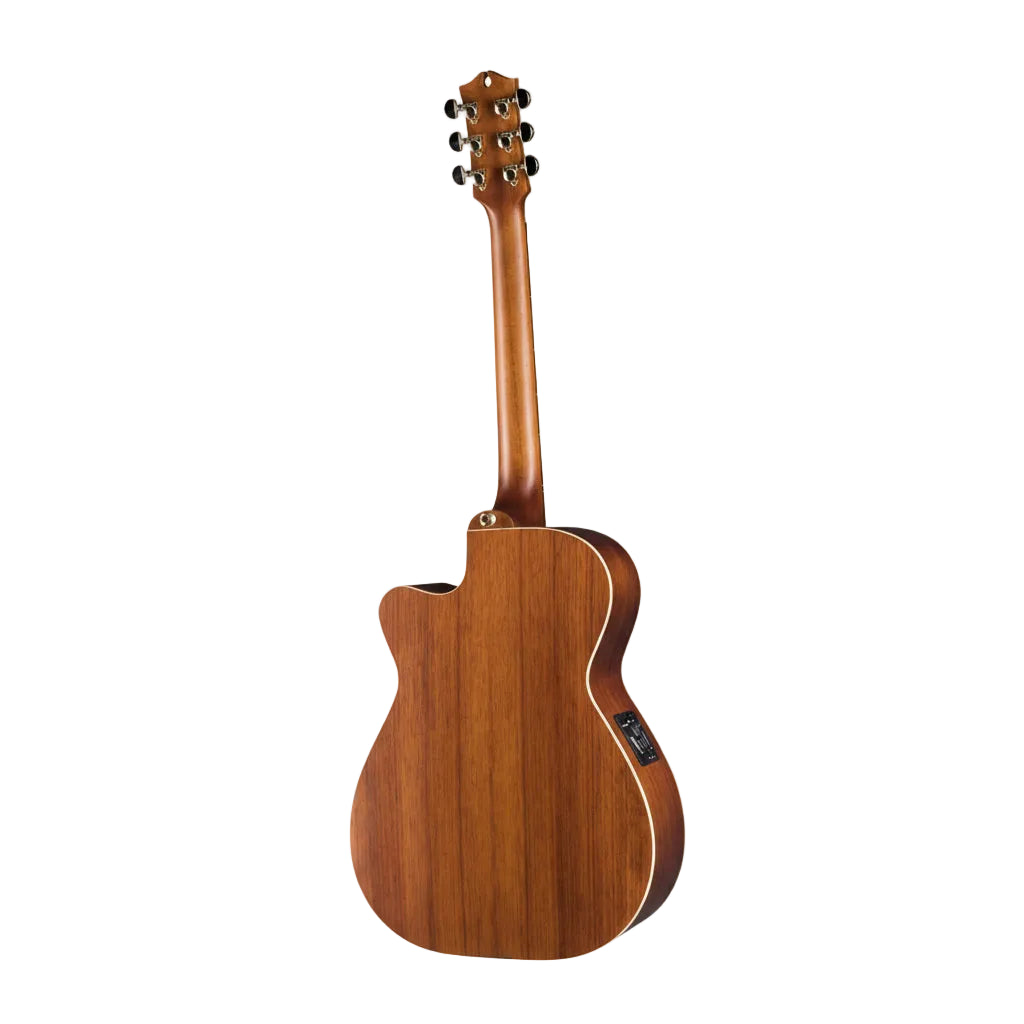 Wooden acoustic guitar on a white background