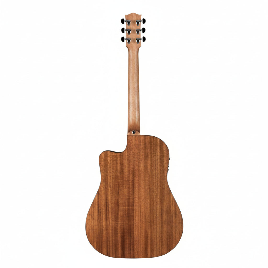 Wooden acoustic guitar on a white background