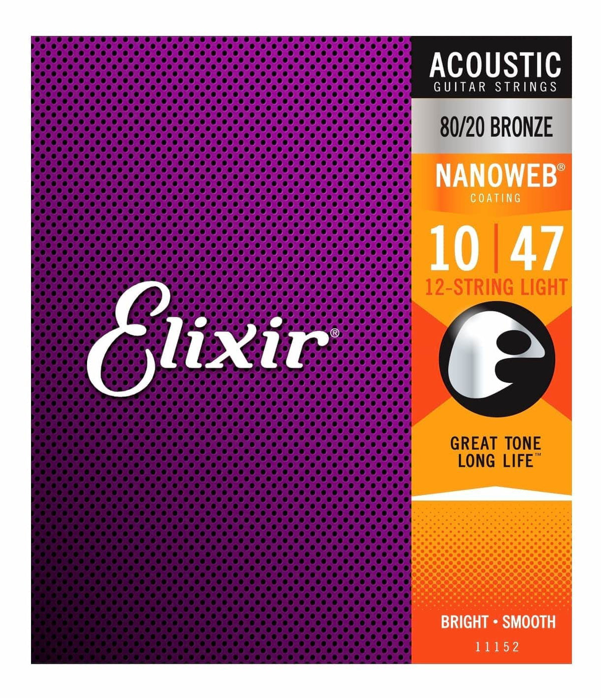 Elixir 11152 NANOWEB 80/20 Bronze 12-String Acoustic Guitar Strings (Light Gauge)
