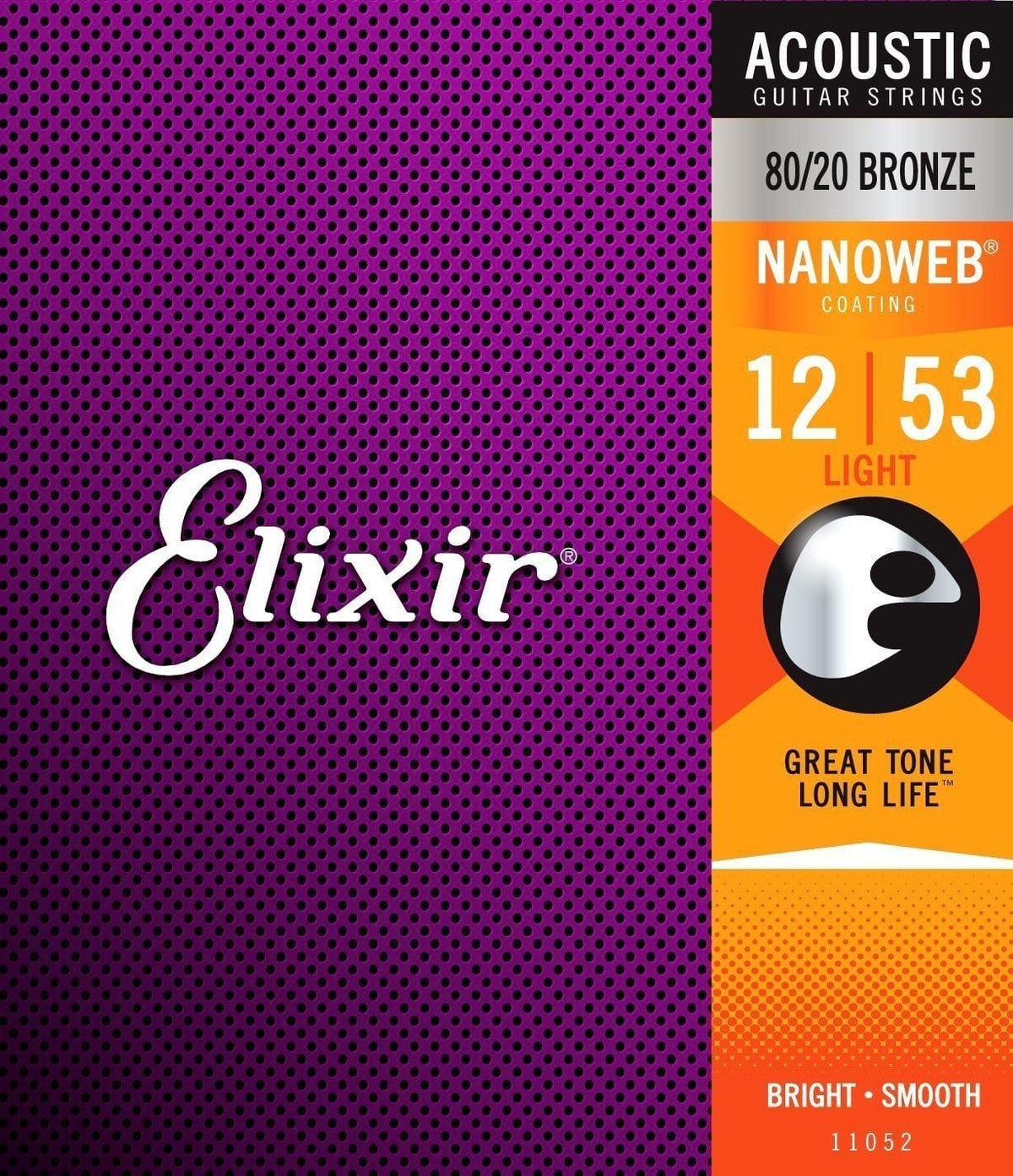 Elixir 11052 Light Acoustic Guitar Strings (80/20 Bronze, Nanoweb Coating)