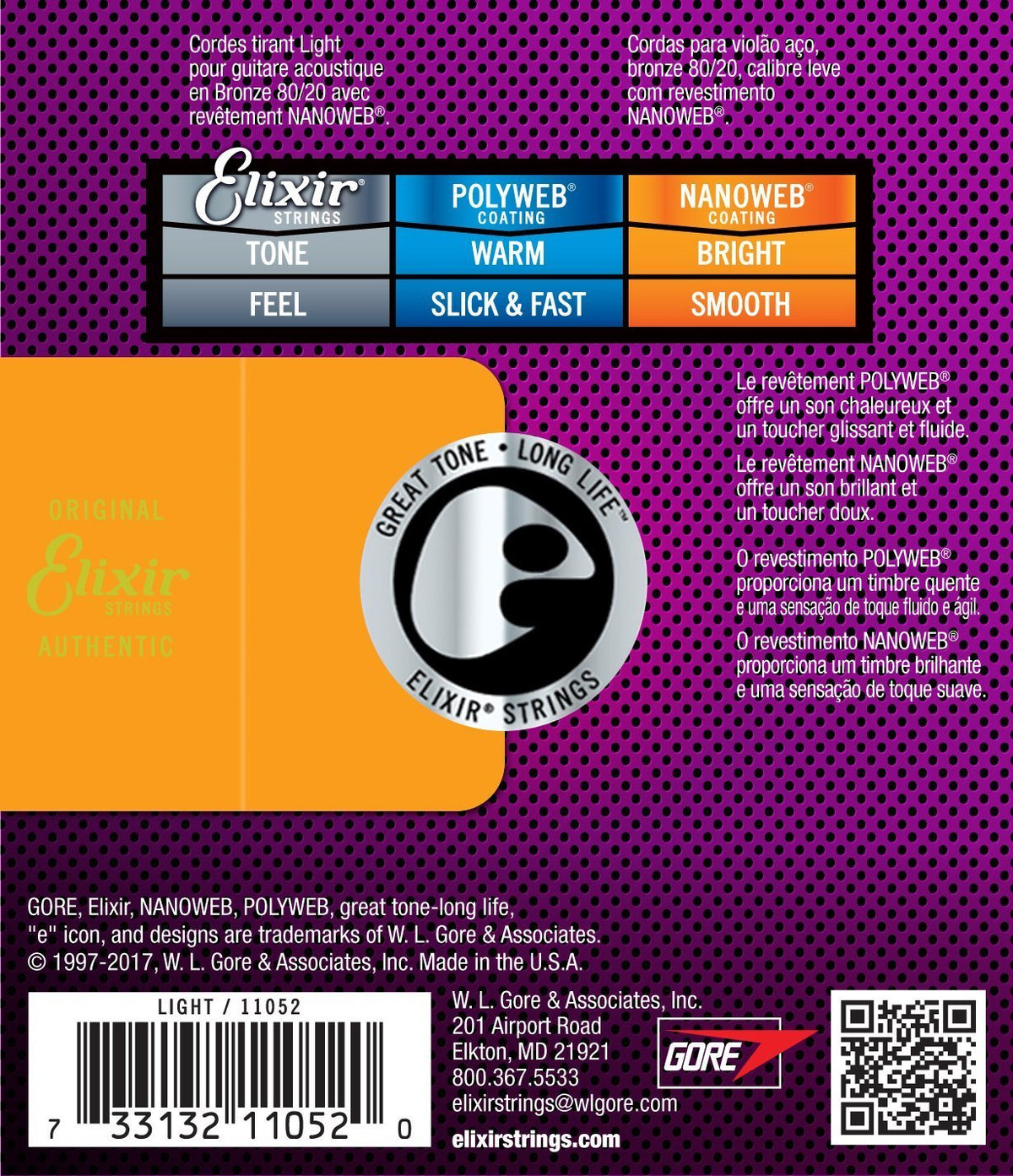 Elixir 11052 Light Acoustic Guitar Strings (80/20 Bronze, Nanoweb Coating)
