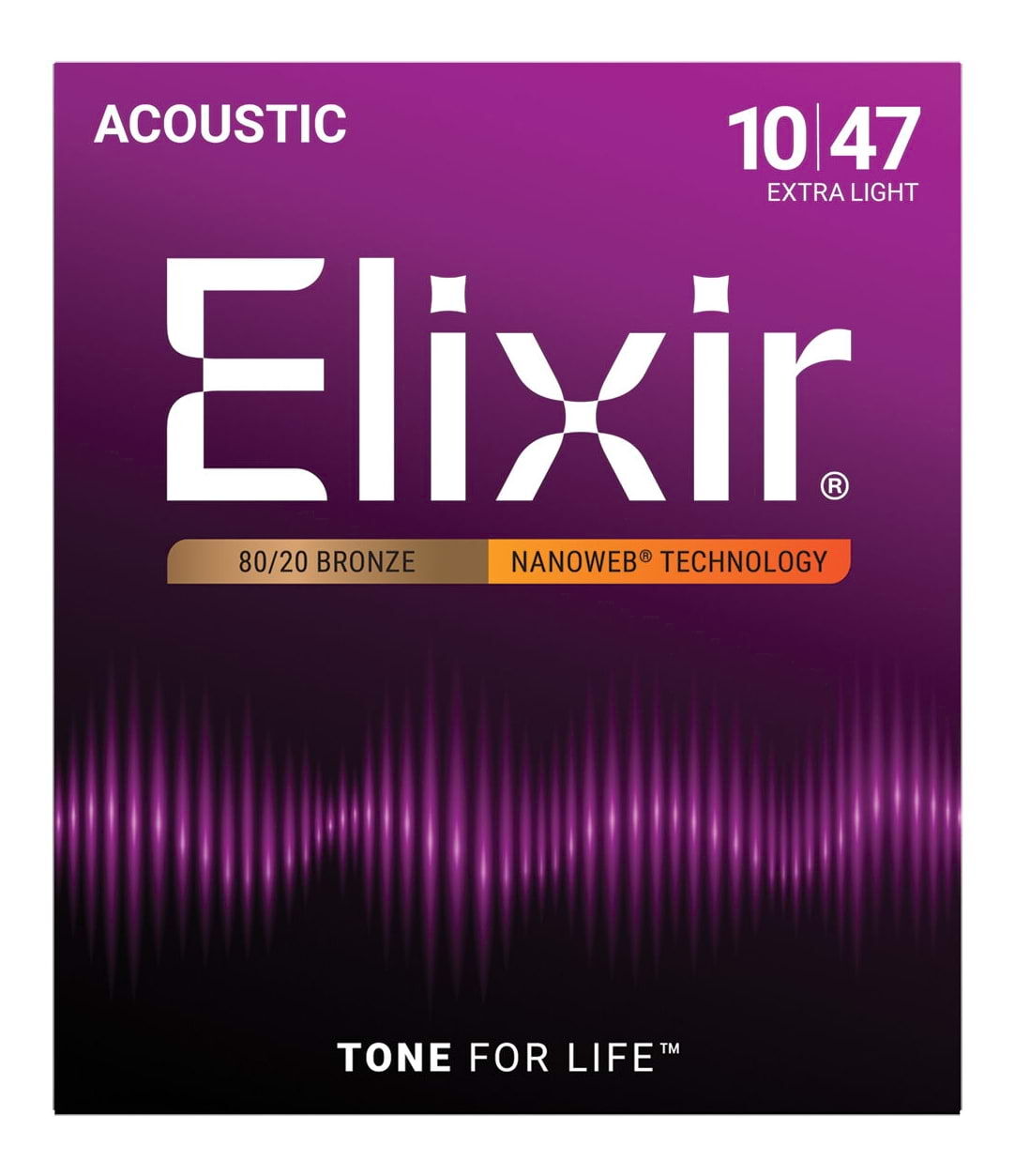 Elixir 11002 NANOWEB 80/20 Bronze Acoustic Guitar Strings (Extra Light 10-47)