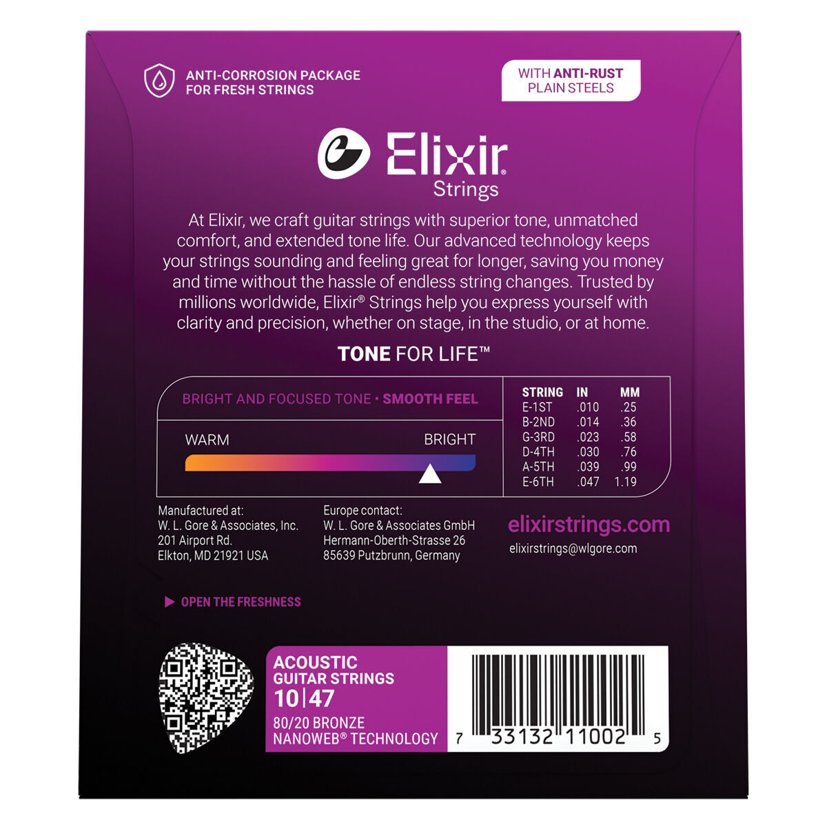 Elixir 11002 NANOWEB 80/20 Bronze Acoustic Guitar Strings (Extra Light 10-47)