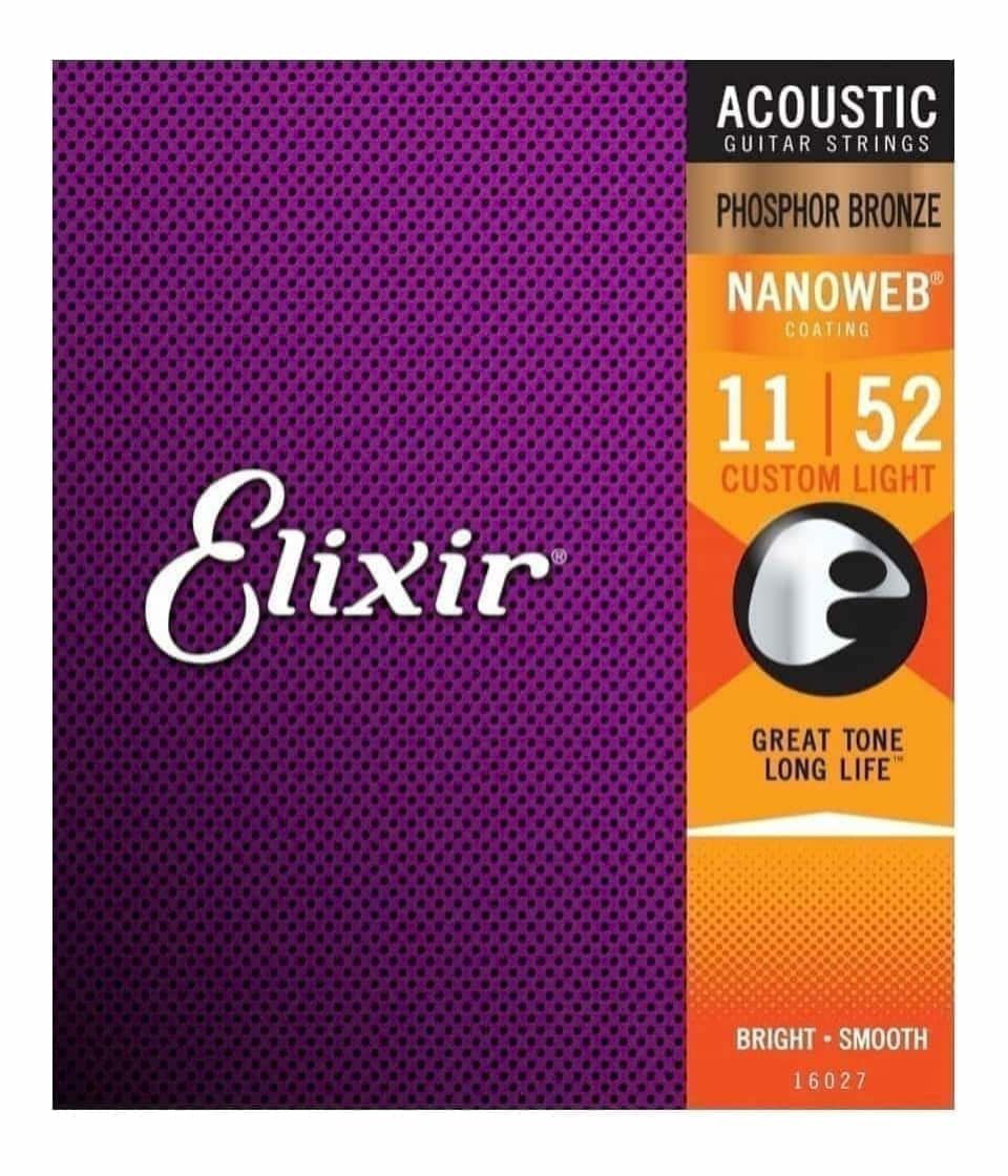 Elixir 16027 NANOWEB Phosphor Bronze Acoustic Guitar Strings (Custom Light 11-52)