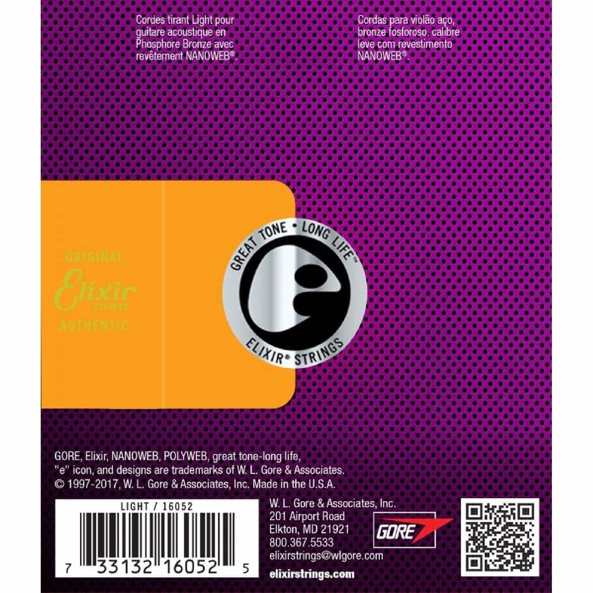 Elixir 16052 NANOWEB Phosphor Bronze Acoustic Guitar Strings (Light Gauge 12-53)